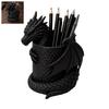 Gothic Office Decor 3D Printed Dragon Pen Holder, Coiled Figurine Stationery Cup, Desk Landscape Ornament Fantasy Organizer, Halloween Tabletop