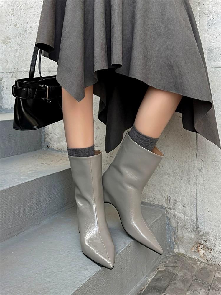 Spice Girl Slack Sense Tip Inner Height Increase 6Cm Short Boots Women'S Autumn Advanced Sense Medium Tube Small Short Boots Women