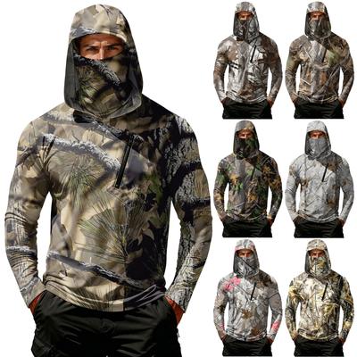 Men's Casual Leaf Camouflage Print Hoodie Long Sleeve Sun Protection Jacket Lightweight Breathable Outdoor Pullover with Zipper Pocket