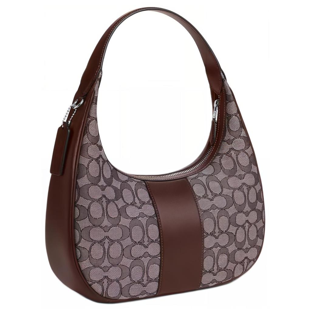 Coach Carmen 29 Signature Jacquard Zip Closure Smooth Leather Tote Shoulder Bag Large Women bags Silver Maple CV001-SVS8S