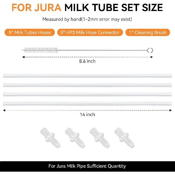 Milk Tube Hose Set with Jura Milk Pipe HP3 Connectors and Hose Brush for Jura Coffee Machines, Coffee Pipe Fit for Jura GIGA 6 10 W10 X5 S8 E8 Z10 Z8