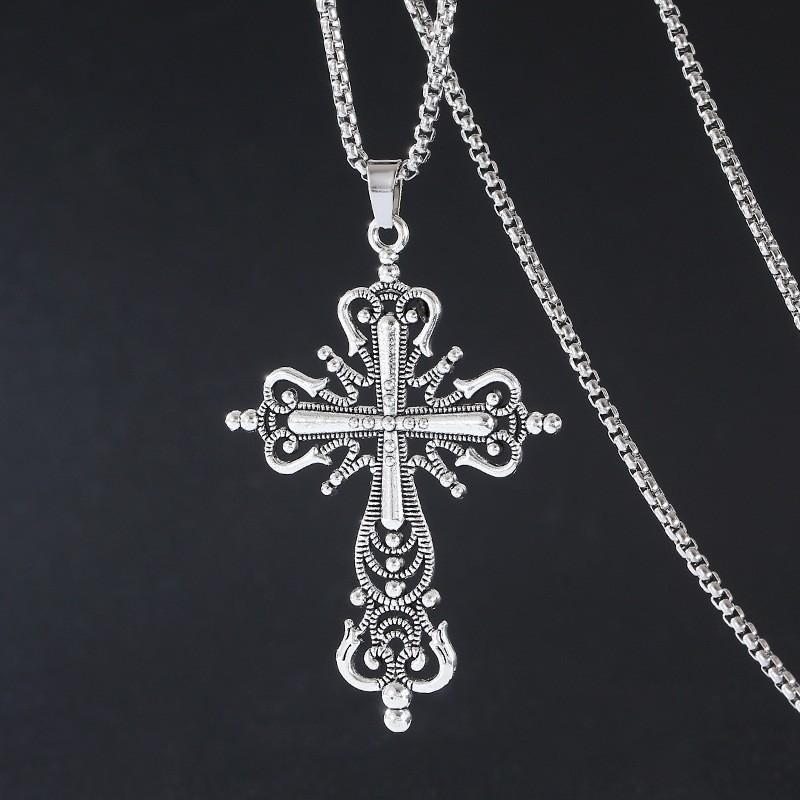 Gothic Baroque Cross Necklace With Stainless Steel And Electroplated Finish For Men And Women