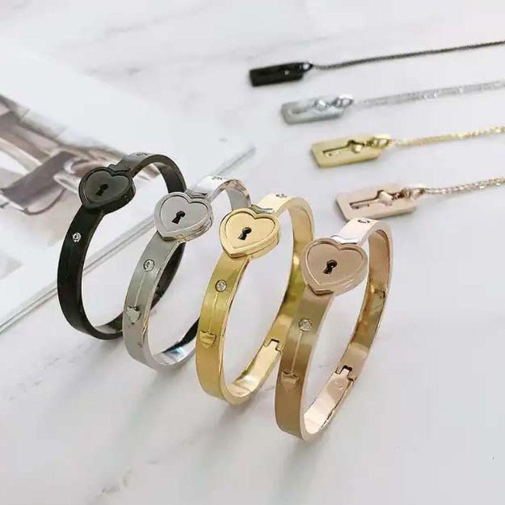 Stainless Steel Heart Lock Bracelets Gold Silver Key Pendant Necklace  Jewelry Gift