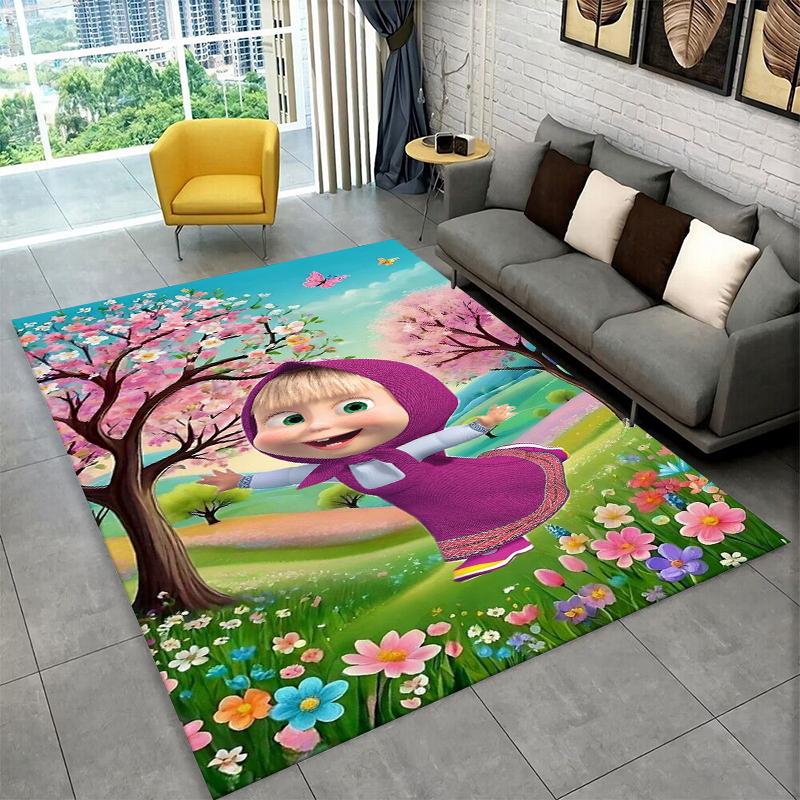 Cartoon Cute M-Masha Bear Non-Slip Area Rug for Living Room,Bedroom,Playroom,Soft Carpet Floor Mat Home Decor Rug Kids Room