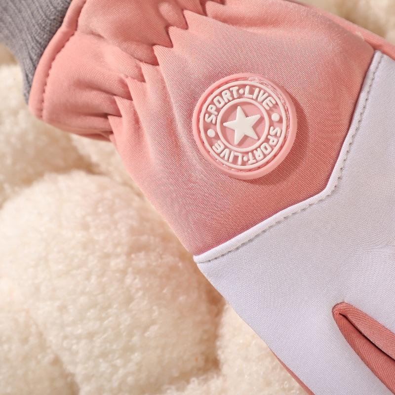 ColdSeason Warm Gloves for Boys and Girls Thickened with Round Logo Pattern  Waterproof Outside Anti Slip and Fleece Cycling Gloves