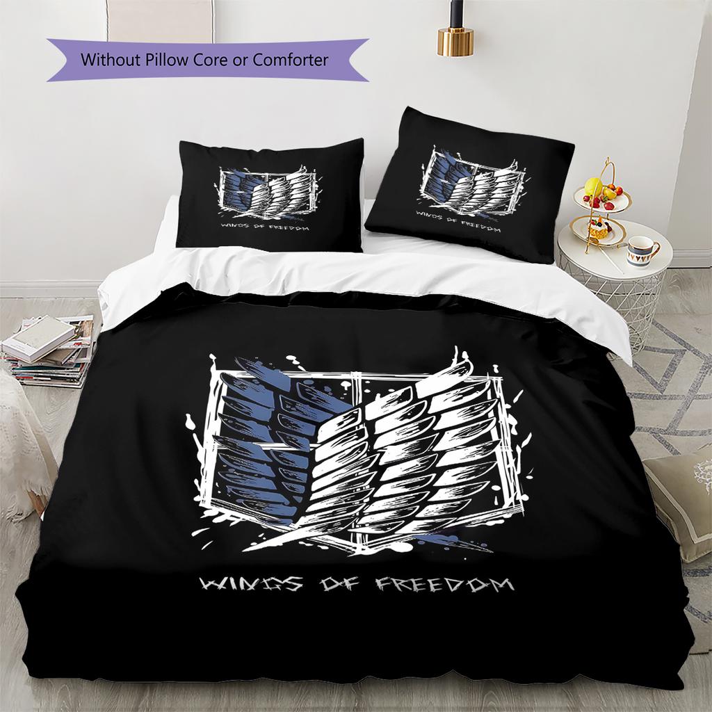 Attack on Titan Pattern Bedding,Quilt Set Quilt Cover Pillowcase Home Birthday Gift (1 * duvet cover + 2 * pillowcase, without core)