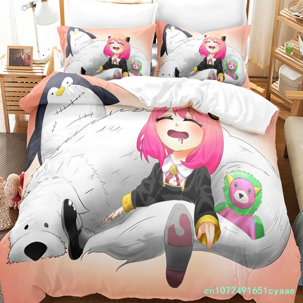 SPY×FAMILY Bedding Set Anime Anya Forger Quilt Cover Single Double Size With Pillowcase Boys Girls Bedspread