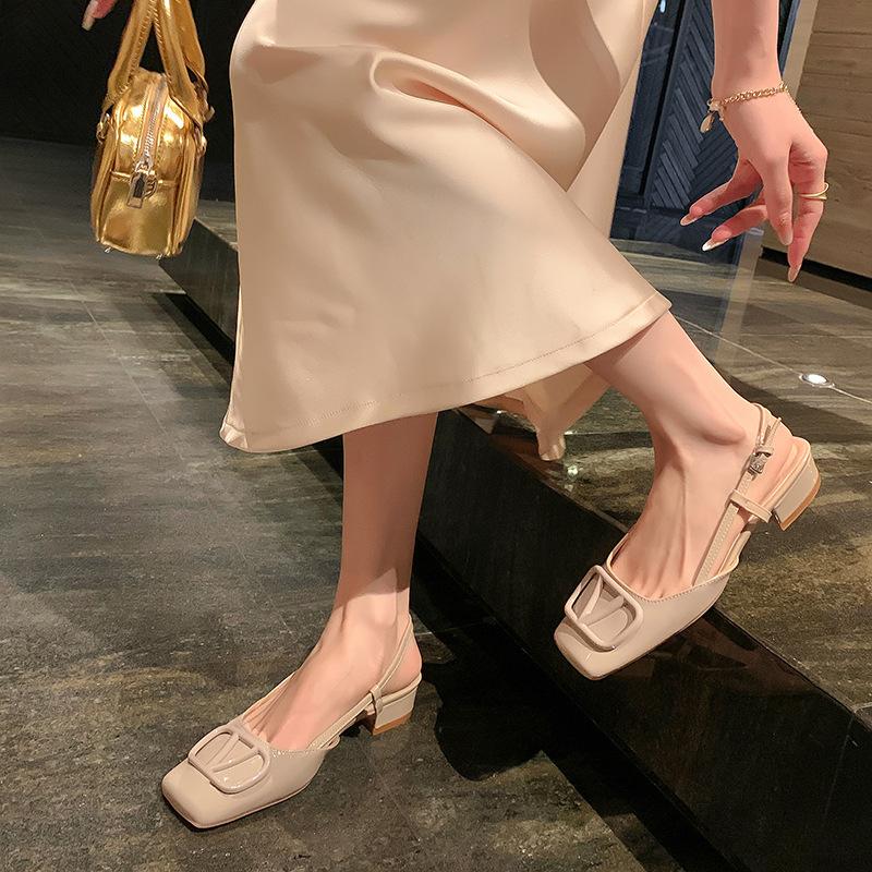 

Розовые французские сандалии-балетки на плоской подошве, женские летние 2025, новые универсальные, с квадратной пряжкой, с открытой пяткой, одинарные туфли, балетки 40