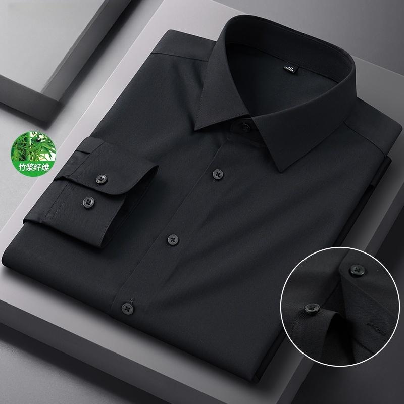 New Men Shirt Bamboo Fiber Long Sleeve Anti-wrinkle Non-ironing Slim Fashion Casual Business Office White Blue Social Shirt 5XL