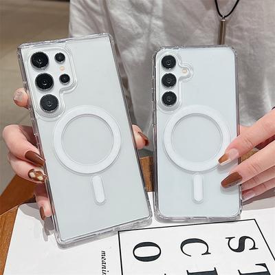 Etui do ładowania bezprzewodowego Magsafe dla Samsung S25 S24 S23 S22 S21 S20 FE Ultra Plus A56 A36 A26 A16 A06 A55 Przezroczysta akrylowa osłona