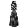 Women's 2025 Autumn/Winter Halter Polka Dot Backless Camisole & High-Waisted A-Line Skirt Set