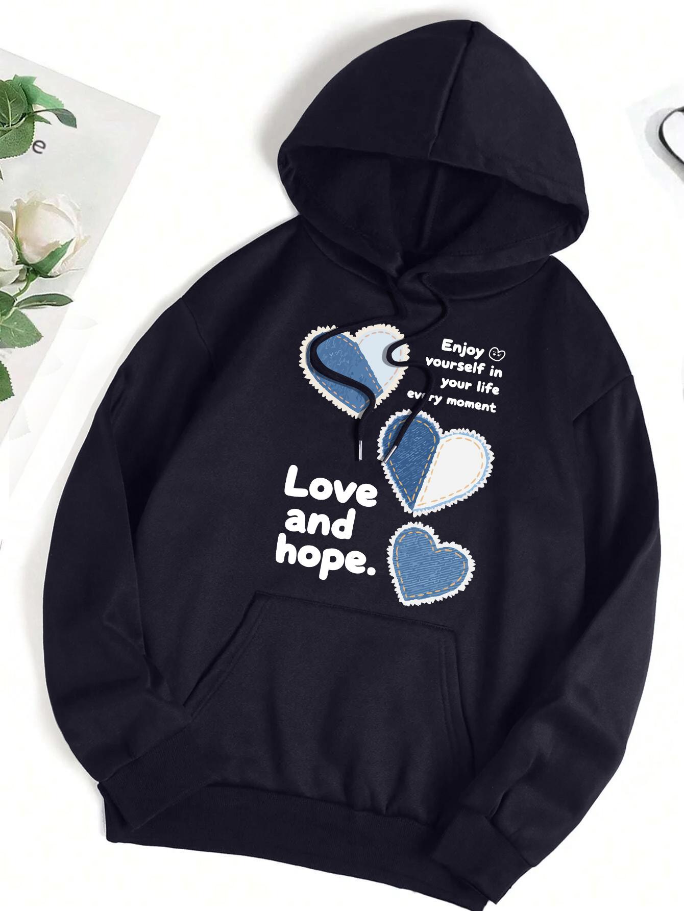 

Love And Hope Blue Heart Printing Hoodie Women Multicolor All-Match Y2K Hoody Fleece Loose Hoodies Pocket Autumn Pullovers 3XL