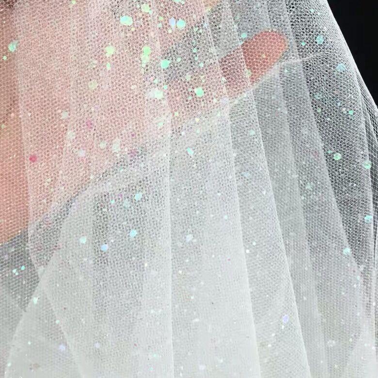 Shiny gilded sequined sheer chiffon fabric suitable for wedding dresses formal gowns and DIY handmade clothing fabrics