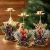 Golden Christmas Tea Light Candle Holders Reindeer Star Snowflake Tabletop Holiday Decoration