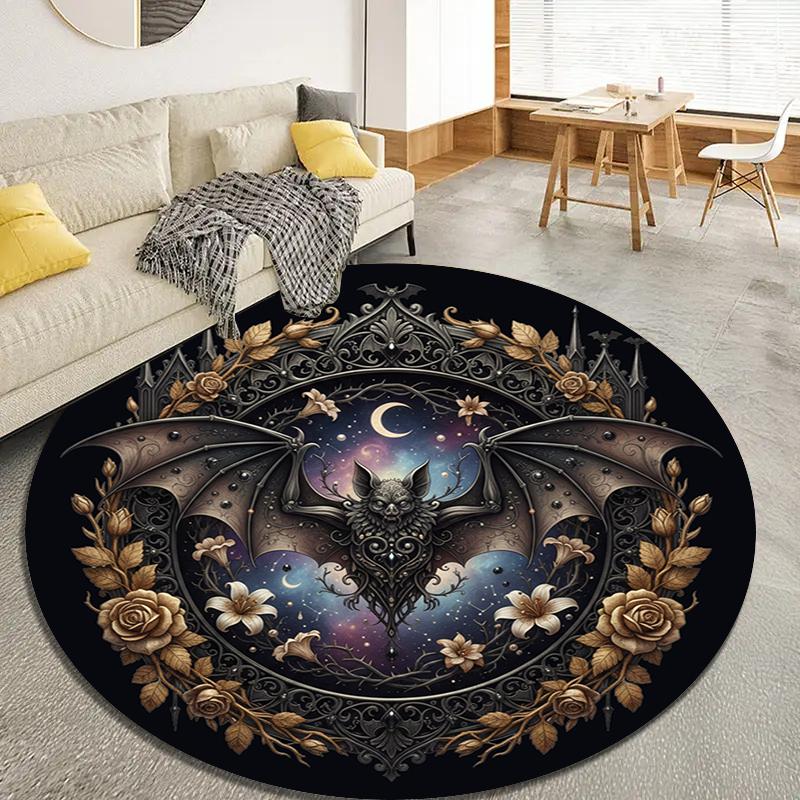 Bat Retro Round Area Rug,Carpet Rug for Living Room Bedroom Sofa Playroom Decor,Non-slip Floor Mat99