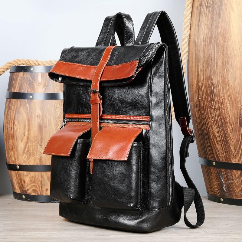 Head Layer Cowhide Backpack With Large Capacity High-end Feel Vegetable Tanned Leather Retro Outdoor Casual Men s чёрный