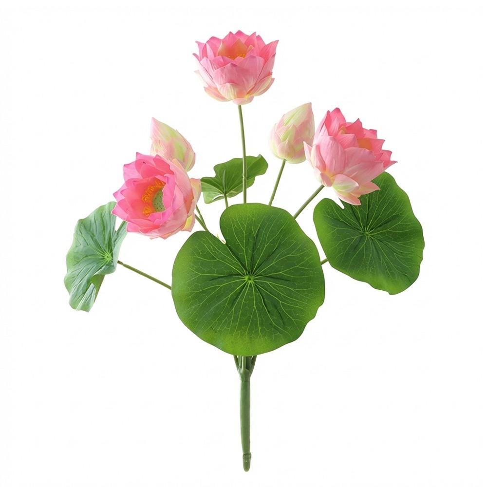 Silk Flower Lotus Artificial Flower Green Lotus Leaves Lifelike Flower  Desktop Ornament розовый