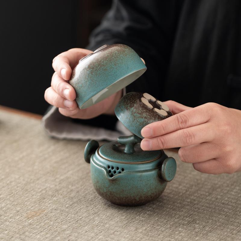1 Set, Handmade Kung Fu Ceramic Teapot and Tea Cup Set for Travel, Office, Living Room, Camping - Portable and Creative Gift