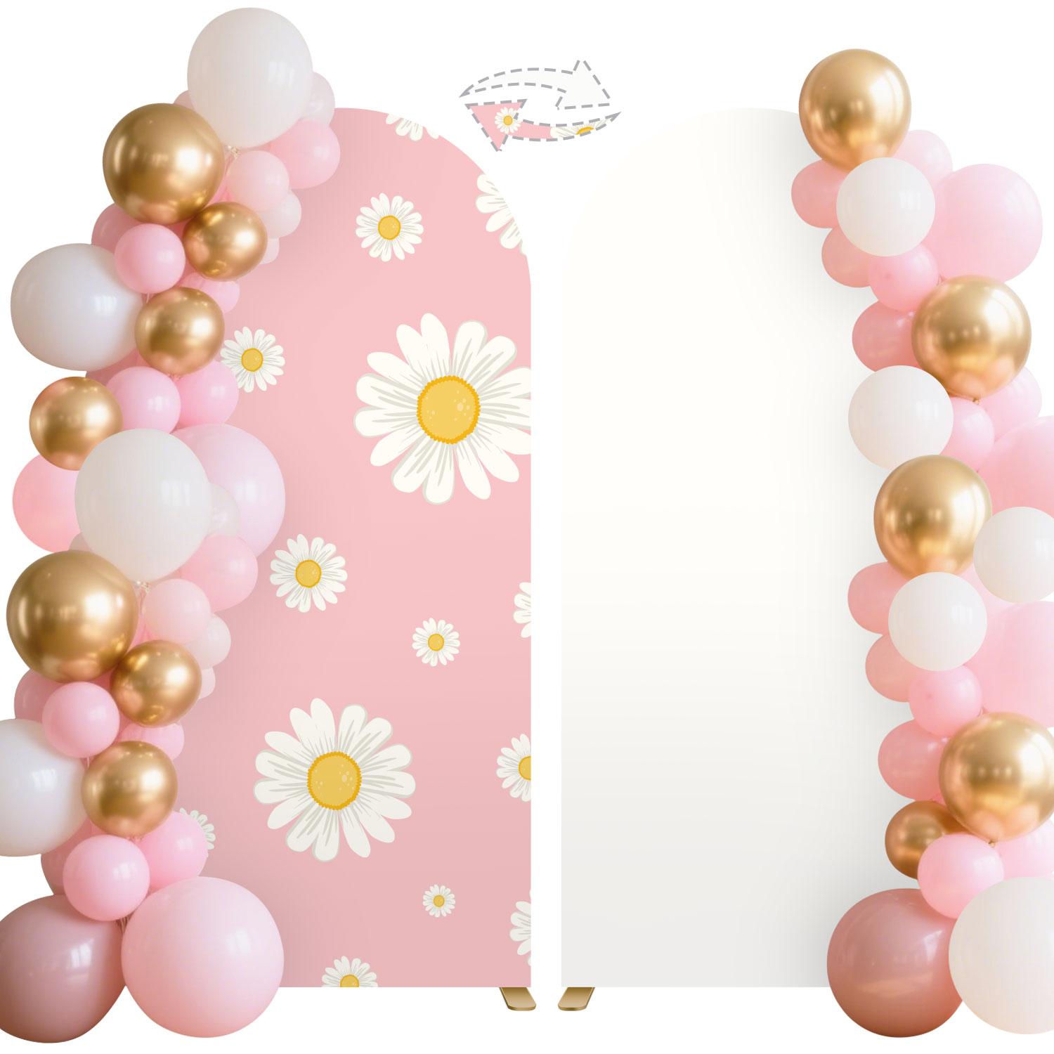 

6.56ft Daisy Round Top Arched Backdrop Covers for Birthday Party Pink Arch Covers Stretchy Fabric Backdrop Baby Shower Decor