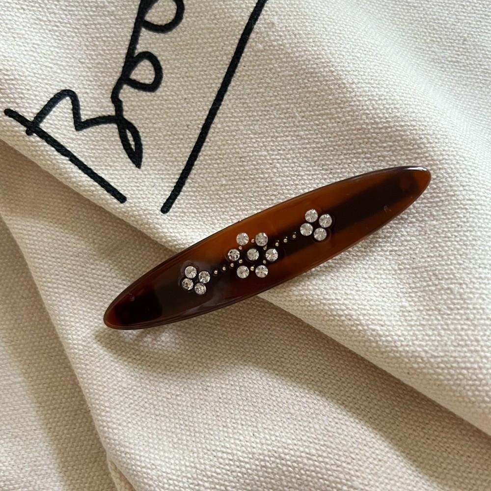Vintage Acetate Hair Clip Retro Rhinestone Side Bangs Clip Y2K Spring Clip Gift Presentation коричневый