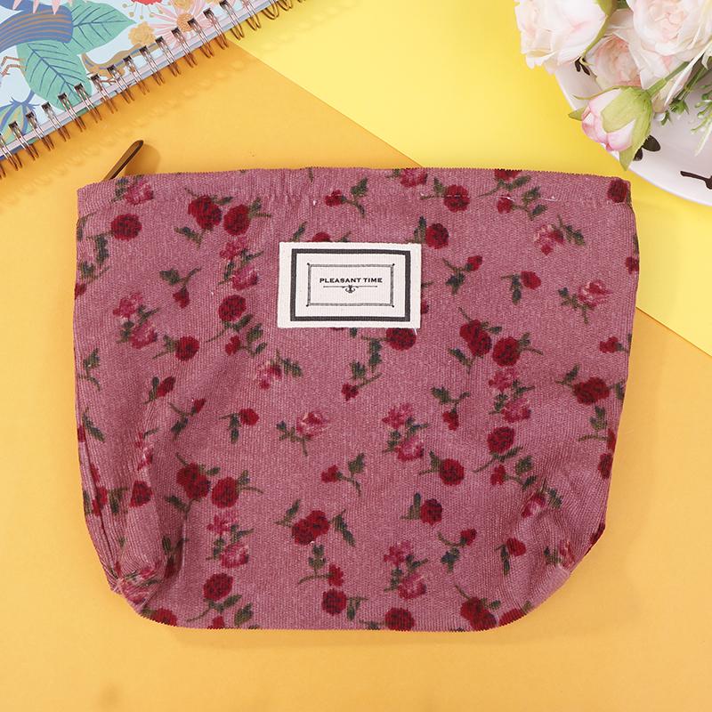 Cute Flower Corduroy Makeup Bag Women Zipper Cosmetic Organizer Female Clutch Bag Portable Toiletry Case For Girls