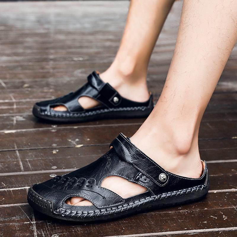 2025 Men Leather Sandals Summer Male Shoes Beach Sandals Handmade Comfortable Outdoor Casual Sneakers Classic Men Shoes Size 48