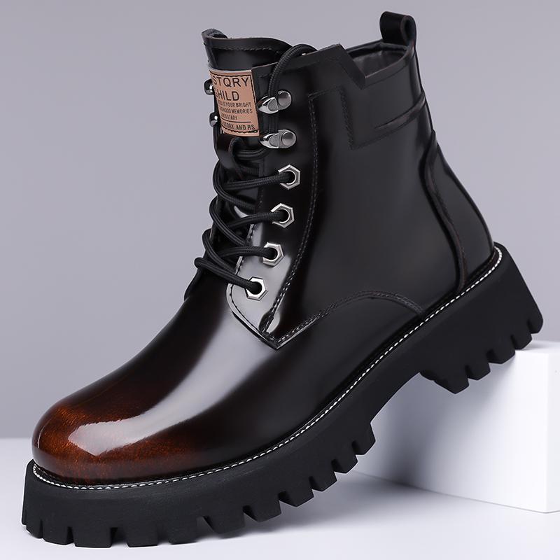 Men High Top Boots PU Thick Sole Low Heel Trendy Ankle Boots Business Casual Men Boots