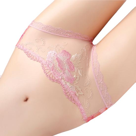Low Rise Seamless Embroidery Flower Print Women Briefs Ultra-thin Transparent Sexy