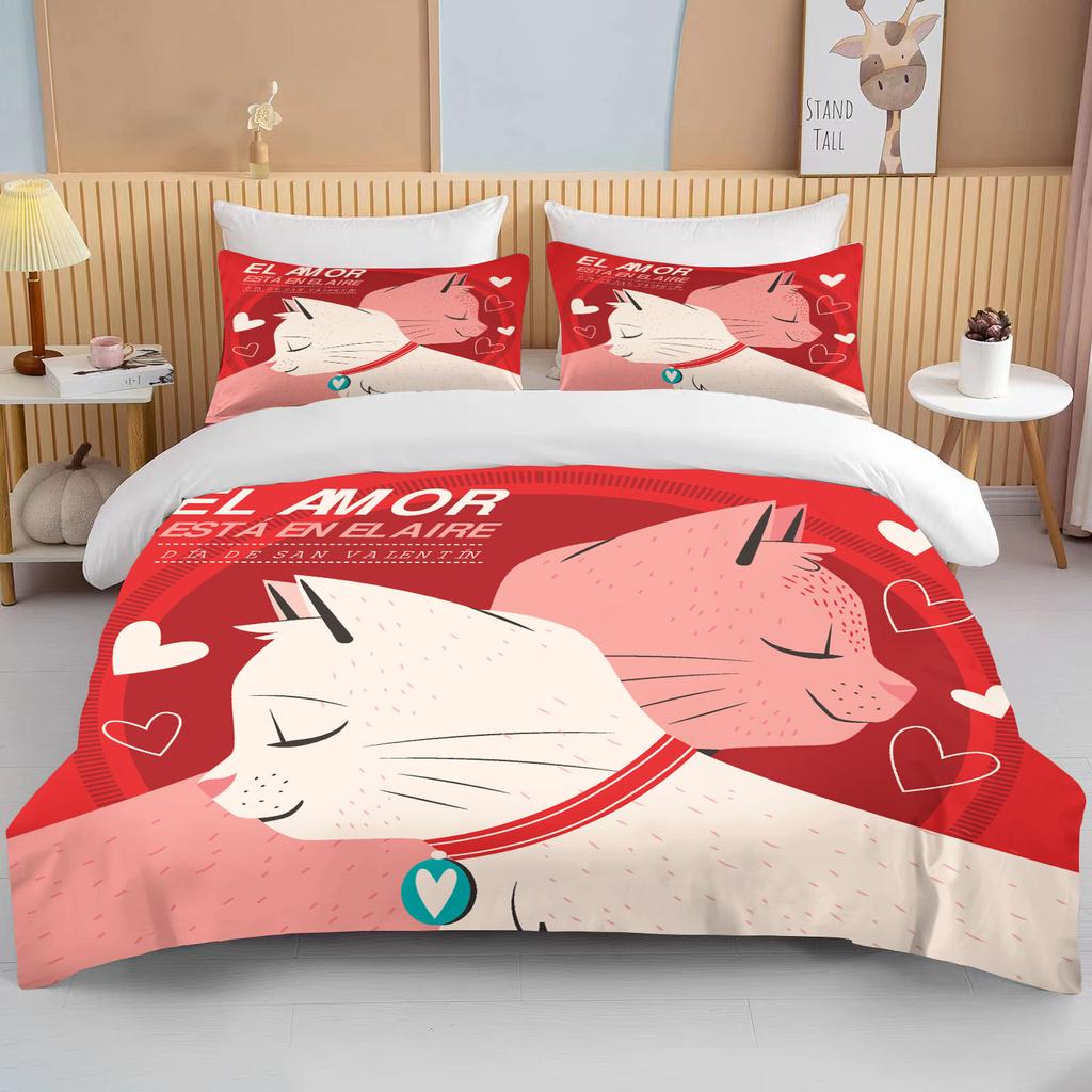 Niedliches Cartoon-Tierpaar Doppelbett-Bettdeckenset Bett Europäisches Bettwäscheset Heimtextilien Luxus-Kissenbezug Schlafzimmer-Bettwäscheset