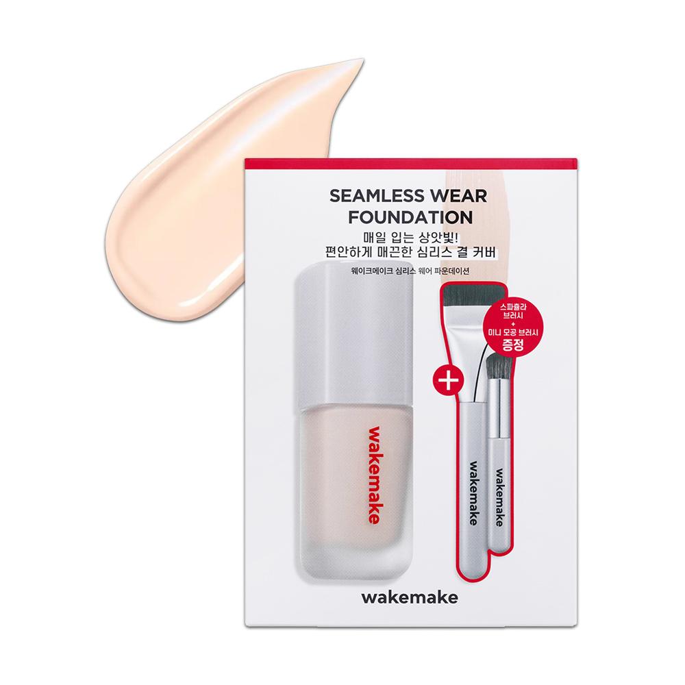 

[Free Pore Brush Set] wakemake Seamless Wear Foundation 17 Pale – Lightweight Long-Lasting Base Makeup 17 Pale