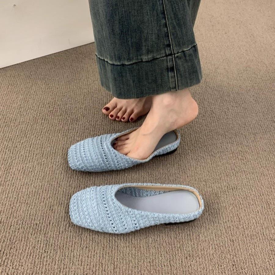 French niche breathable woven bag head half slippers women's summer wear lazy one pedal casual flat sandals shoes