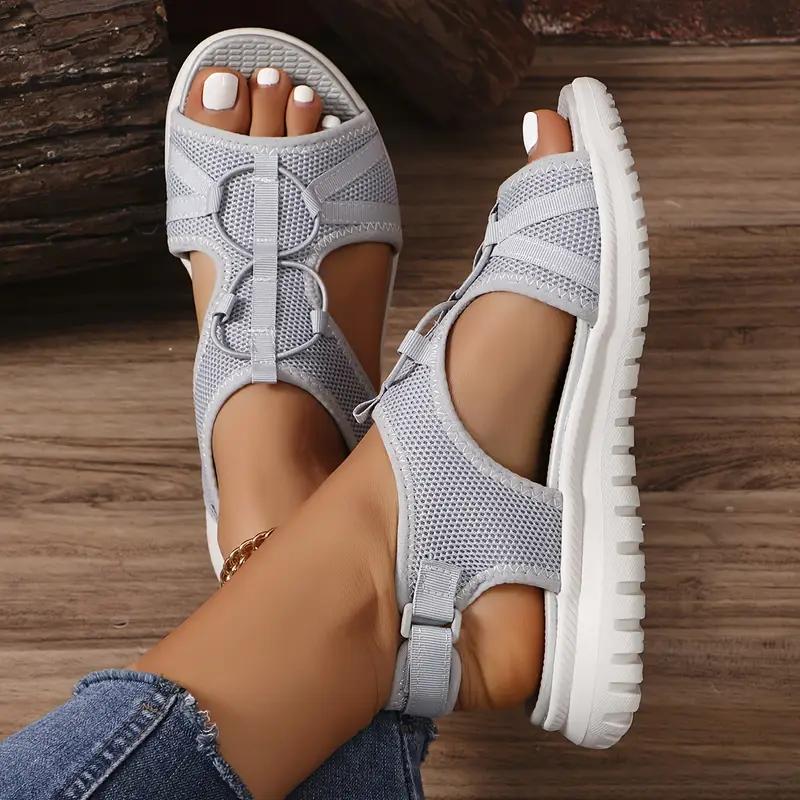 Sandale casual de damă de culoare uni, pantofi de mers cu talpă moale cu platformă cu curele la gleznă, pantofi de plajă de vară cu pană