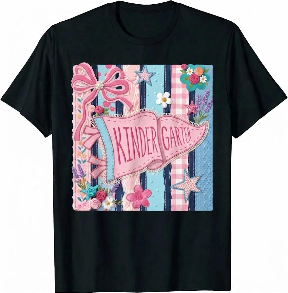 Striped Floral Pennant Flag Back To School Kindergarten Kids T Shirt 3XL