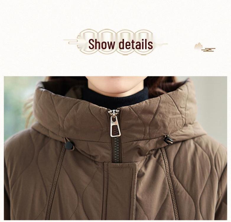 Women's Plus Size Fleece Lined Cotton Jacket Mid Length Quilted Warm Stylish Coat for Mom Middle Aged