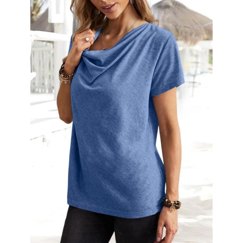 Women Casual Solid Color Short Sleeve Loose T Shirt
