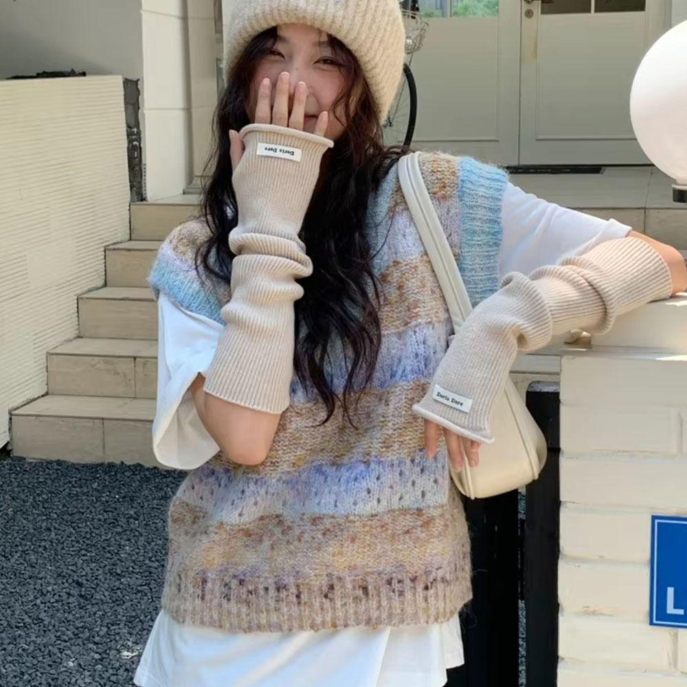 Soft Arm Warmer Mitten Casual Winter Knitted Arm Sleeve Long Fingerless Gloves for Women Girls