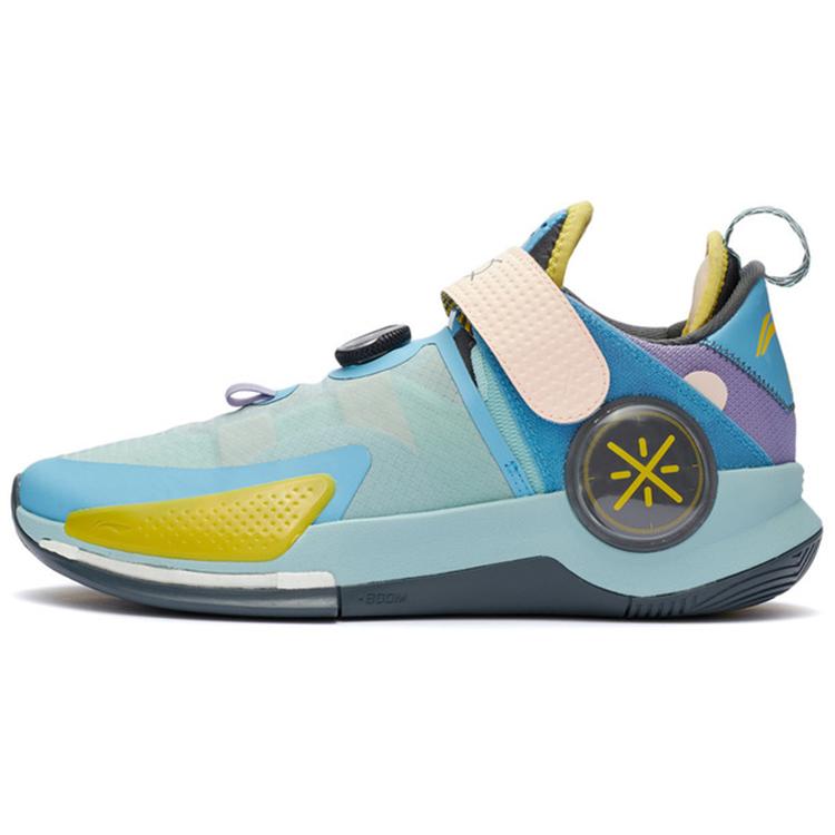 New LINING Wade Fission 7 Basketball Shoes Men Low Top Egg Shell Blue/Norway Blue/Light Blue Purple ABPR047-6