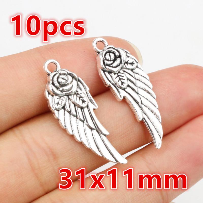 1-50pcs Alloy Metal Wings Flying Angle Heart Charms Pendant DIY Jewelry Making Accessories Findings for Necklace Keychains