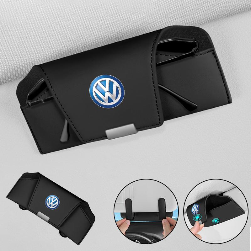 Car Sunglasses Storage Box Sun Visor Leather Eyeglass Case Interior Accessories For VW Scirocco Jetta Polo Tiguan Sharan Touran ze9