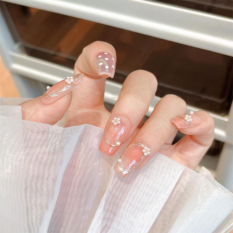 5Pcs Diy Nail Art Decor 3D Five-Petal White Pearls Flower Nail Drills Pearl Flowers Manicure Diamond Manicure Nail Art Design