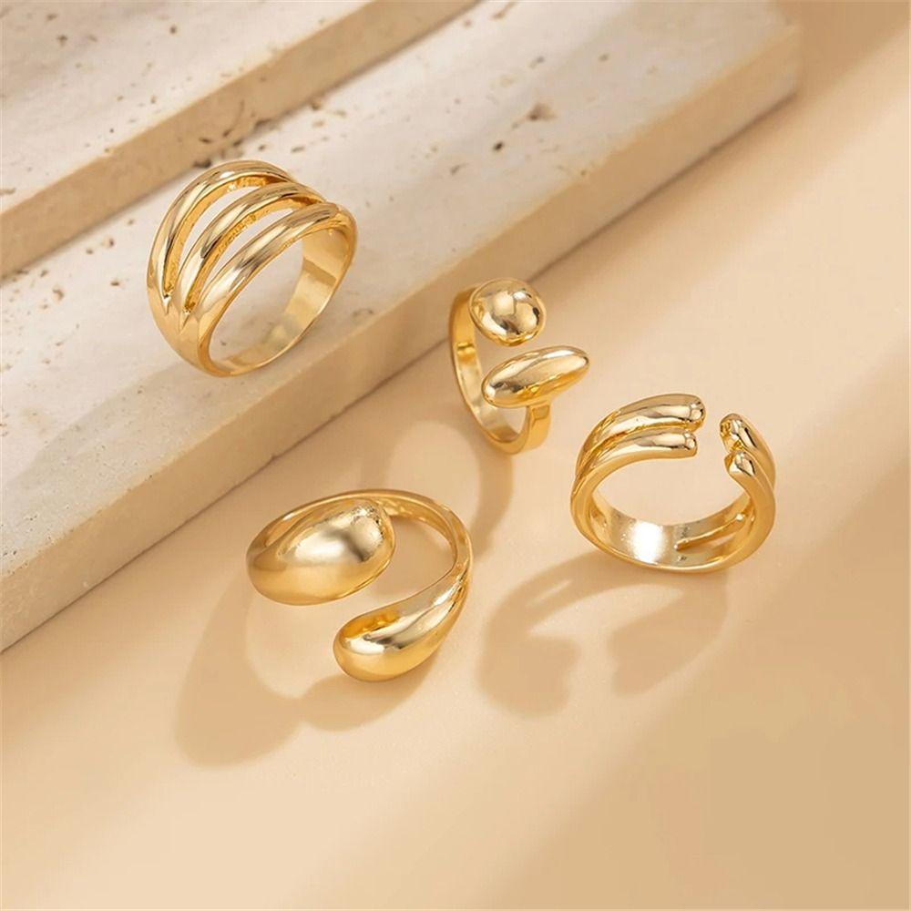 4Pcs Hug Shape Adjustable Open Rings Stackable Knuckle Rings Trendy Finger Ring Jewelry  for Women