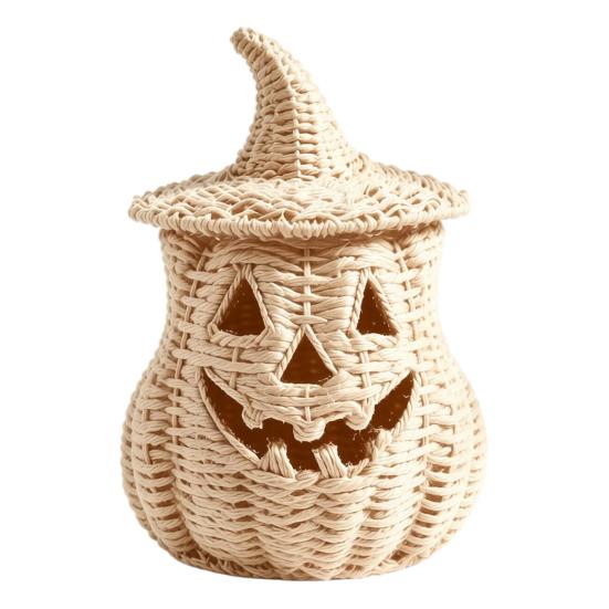 Pompoenvorm Decoratie Halloween Spookachtige Opbergdoos, Hars Jack-O-Lantern Theelicht Sculptuur Houder, Hol Tafelblad voor Feest