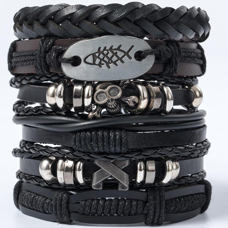 Xiyin Temu European and American Trend Retro Fashion Punk Style Leather Bracelet