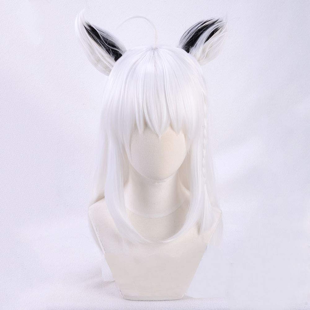 Shirakami Fubuki Cosplay Wig with Net, Ears, Heat-Resistant, White Wig