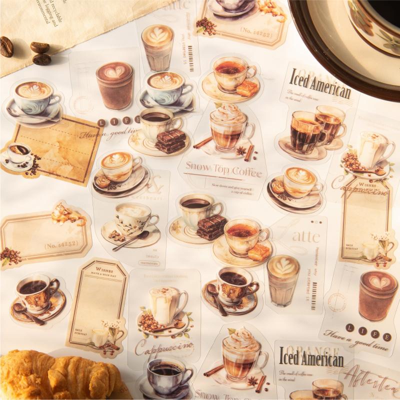 30-Sheet Vintage Coffee Theme Sticker Pack, Retro Coffee Culture Designs & Crisp Details, Perfect for Journal Embellishment