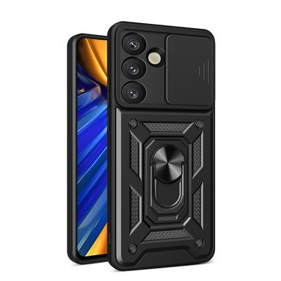 Pansarfodral med stativ kameraskydd för Samsung Galaxy S25 Edge Hybrid Armor Camshield - svart