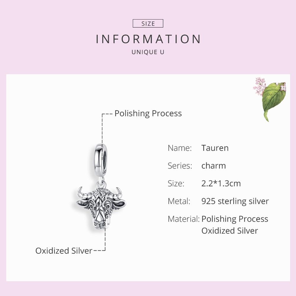 WOSTU 100% 925 Sterling Silver Tauren Cow Animal Charms Fit Original Bracelet Pendant For Women