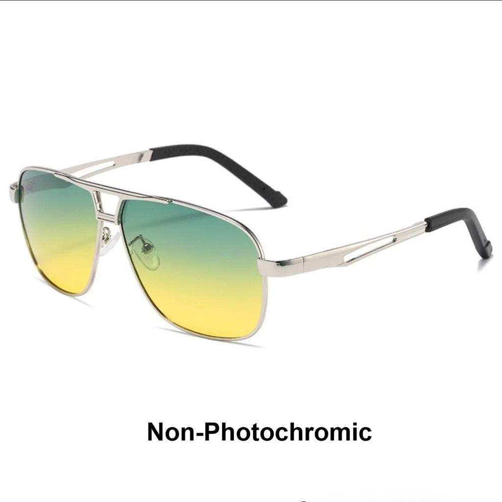 Men Pochromic Sunglasses Aluminum Magnesium Material Spring Hinge Sun Glasses Driving Cycling Fishing Day Night Use