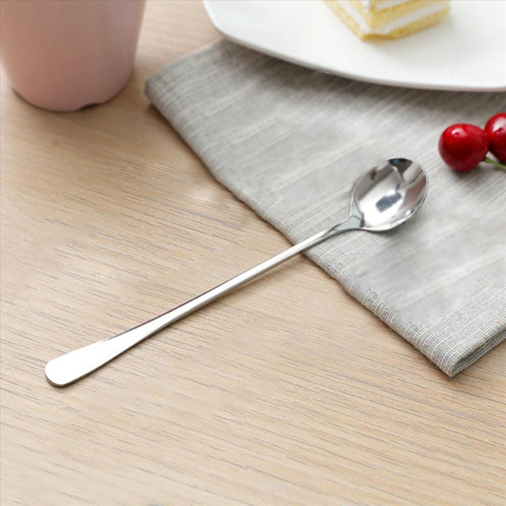 ABWR-New 2Pc Long Handle Stainless Steel Tea Coffee Spoon Cocktail Ice Cream Spoon Spoons Cutlery Round Head