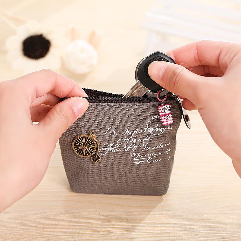 Korean Style Retro Canvas Zipper Coin Purse for Women